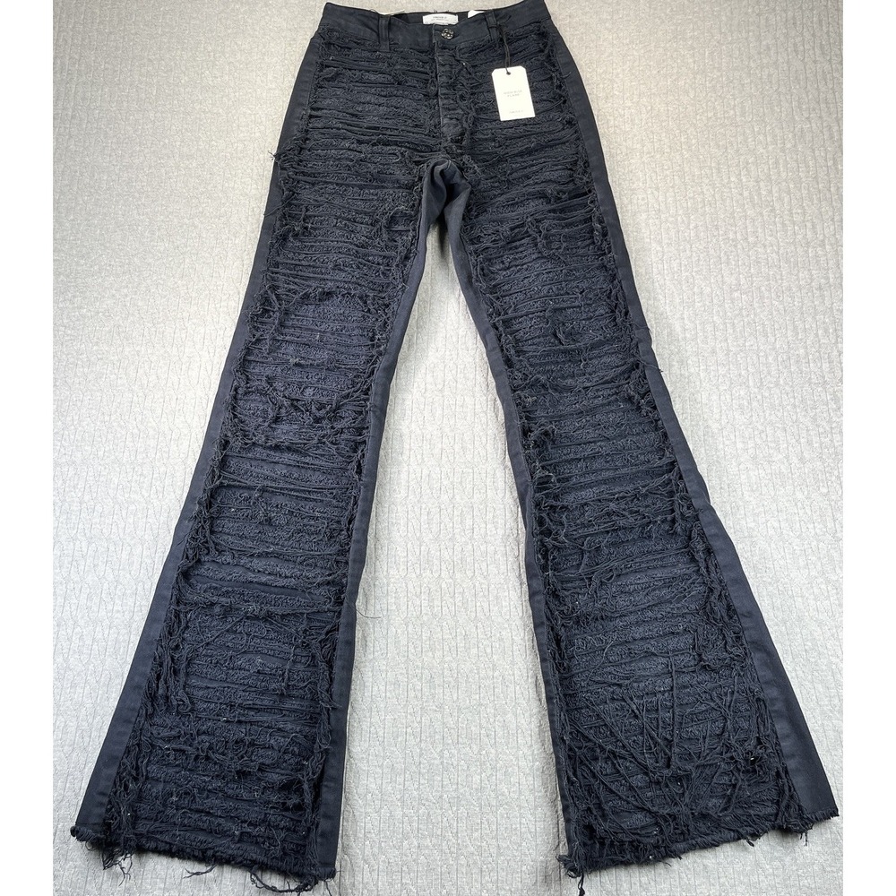 New Bootcut Women 23X33 Slim distressed Black Death Rock Gothic Core disco pants